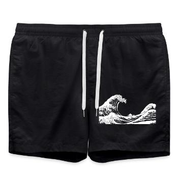 Kanagawa Waves Aesthetic Japanese Art Great Wave - Swim Trunks - black - Front - AI Model Male 185 light (185cm)