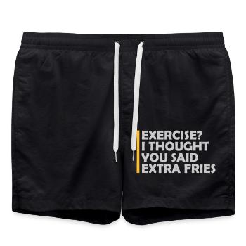 Exercise Extra Fries Zitat - Badeshorts - Schwarz - Vorne - AI Model Male 185 light (185cm)