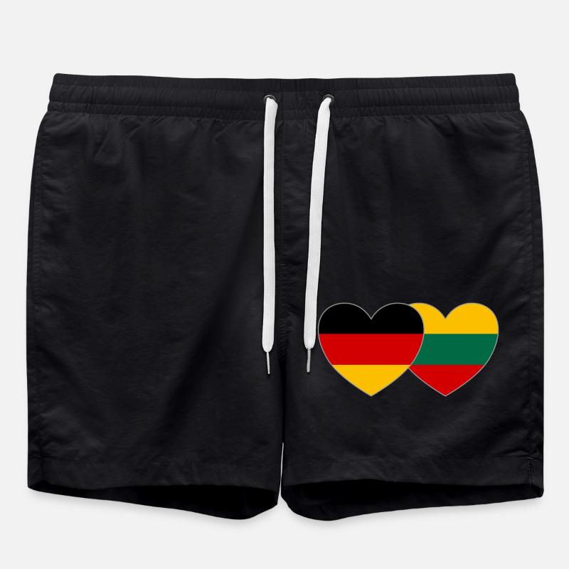 Germany Lithuania Flag Heart - Swim Trunks - black