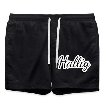 Hallig - Textdesign mit Stadtnamen - Badeshorts - Schwarz - Vorne - AI Model Male 185 light (185cm)