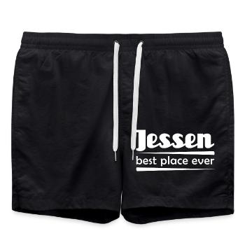 Jessen - Stadt best place ever - Badeshorts - Schwarz - Vorne - AI Model Male 185 light (185cm)