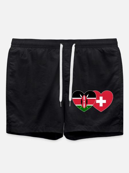 Kenya Switzerland Flag Heart - Swim Trunks - black