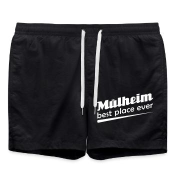 Mülheim - Stadt best place ever - Badeshorts - Schwarz - Vorne - AI Model Male 185 light (185cm)