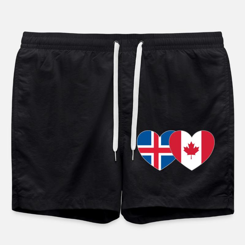 Iceland Canada Flag Heart - Swim Trunks - black