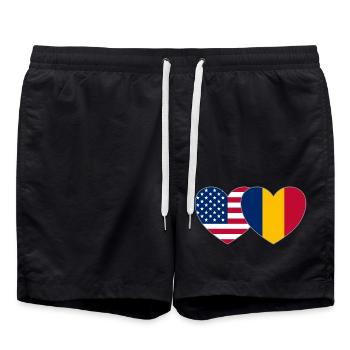 America Romania Flag Heart - Swim Trunks - black - Front - AI Model Male 185 light (185cm)