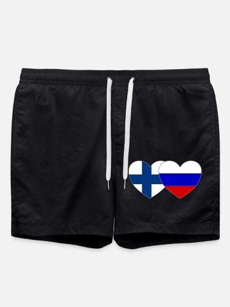 Finnland Russland Flagge Herz - Badeshorts - Schwarz