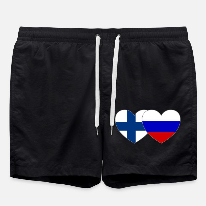 Finlande Russie Drapeau Cœur - Short de bain - noir
