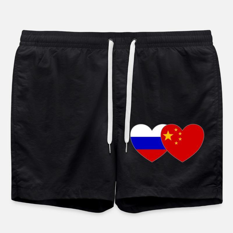 Russie Chine Drapeau Cœur - Short de bain - noir