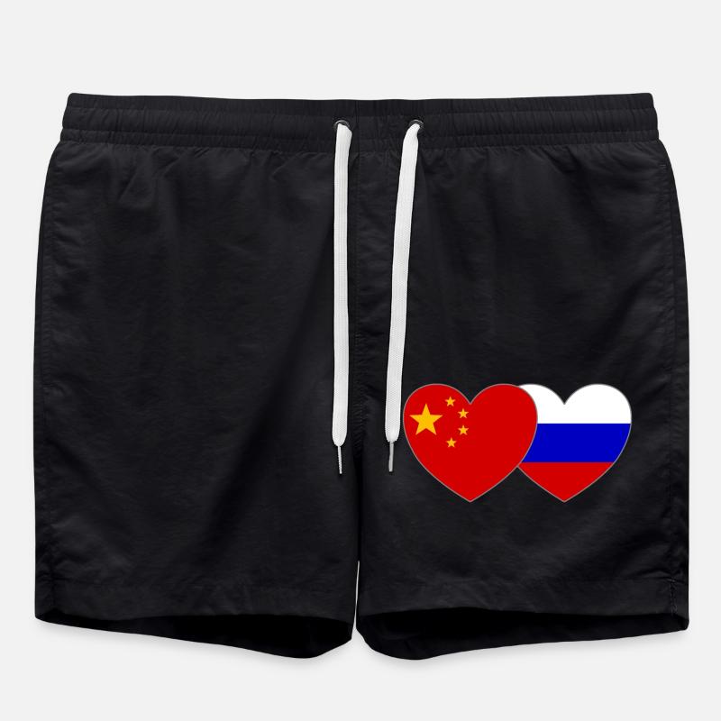 China Russia Flag Heart - Swim Trunks - black