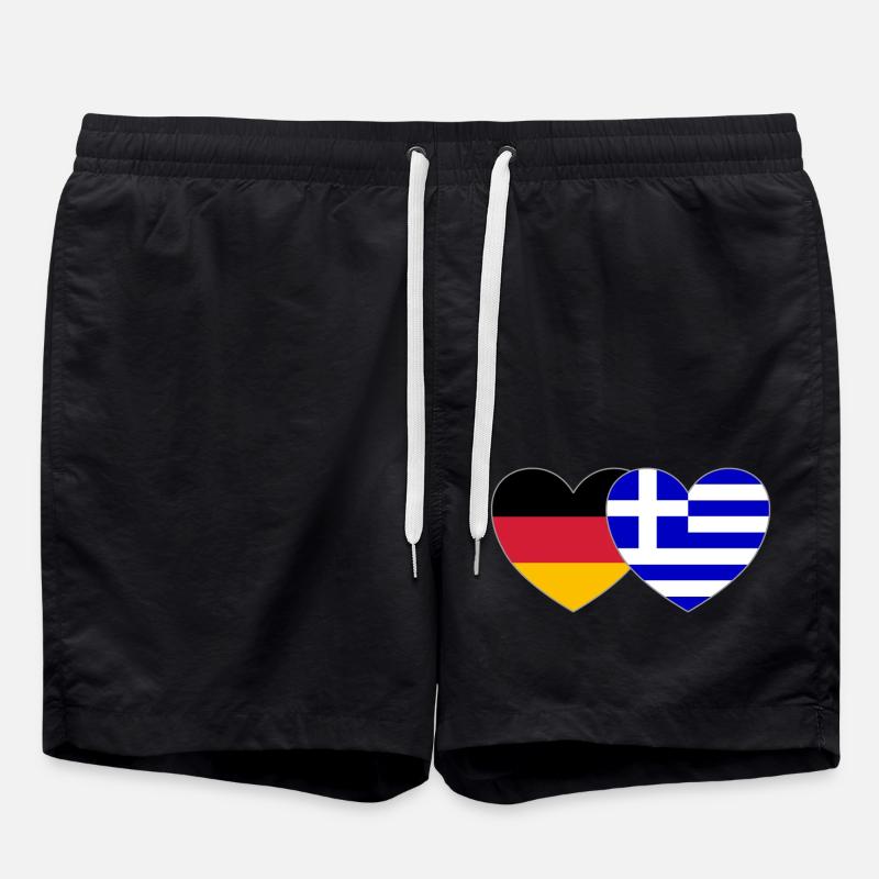 Germany Greece Flag Heart - Swim Trunks - black