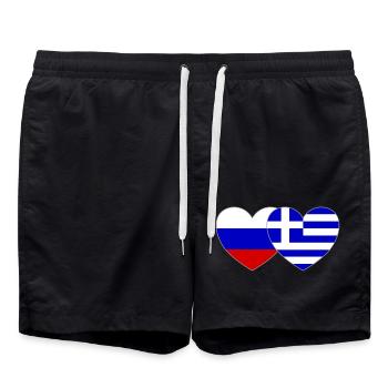 Russia Greece Flag Heart - Swim Trunks - black - Front - AI Model Male 185 light (185cm)
