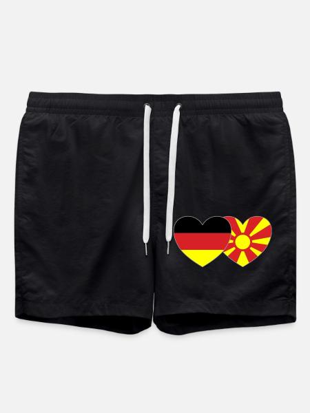 Germany Macedonia Flag Heart - Swim Trunks - black