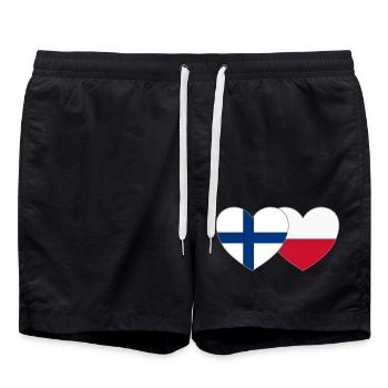 Finland Poland Flag Heart - Swim Trunks - black - Front - AI Model Male 185 light (185cm)