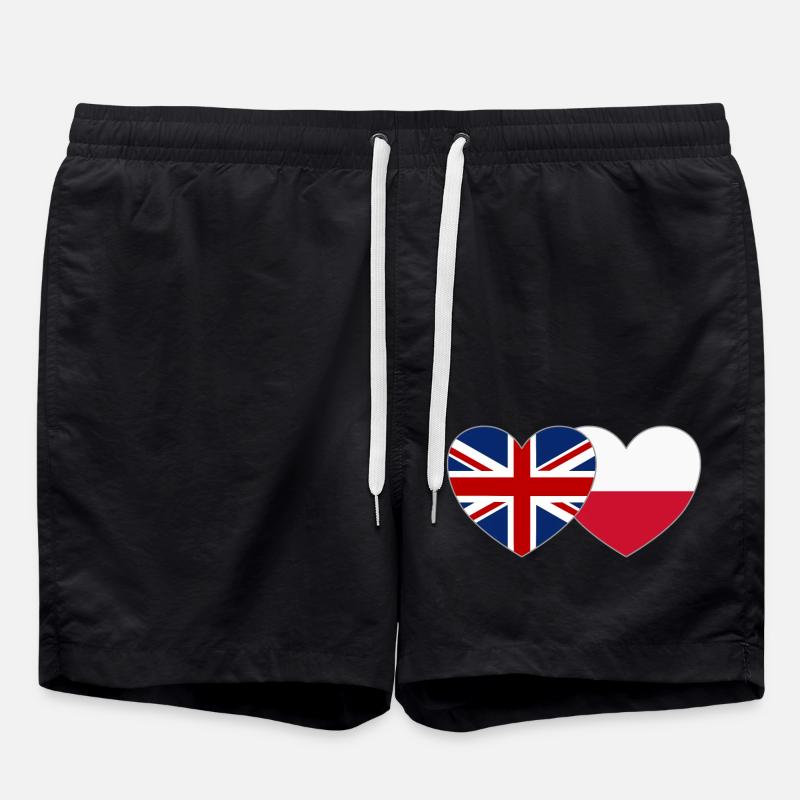 Great Britain Poland Flag Heart - Swim Trunks - black