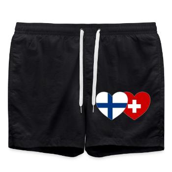 Finlande Suisse Flag Heart - Short de bain - noir - Devant - AI Model Male 185 light (185cm)
