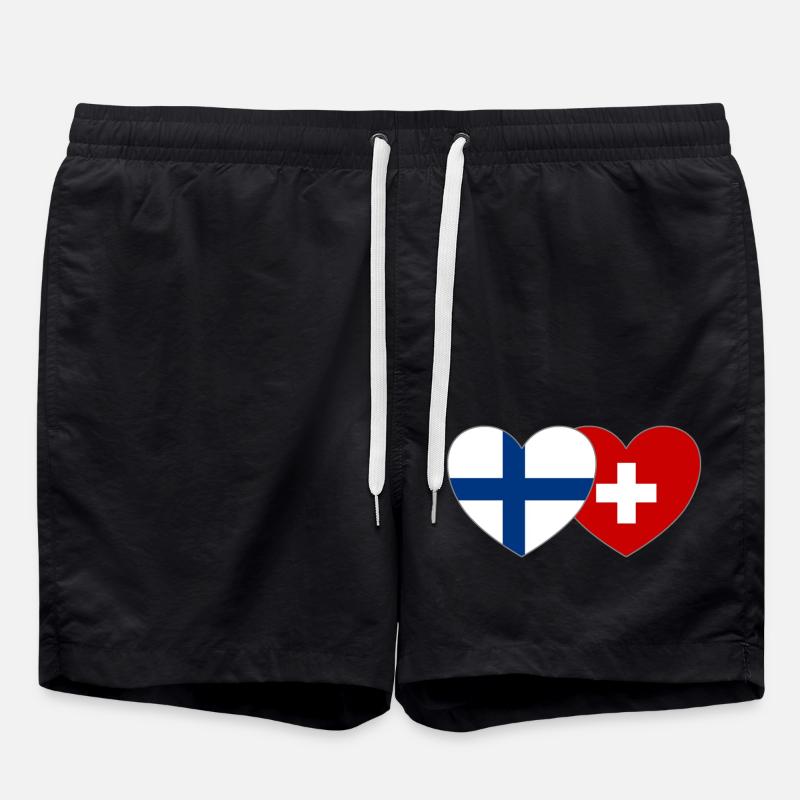 Finlande Suisse Flag Heart - Short de bain - noir
