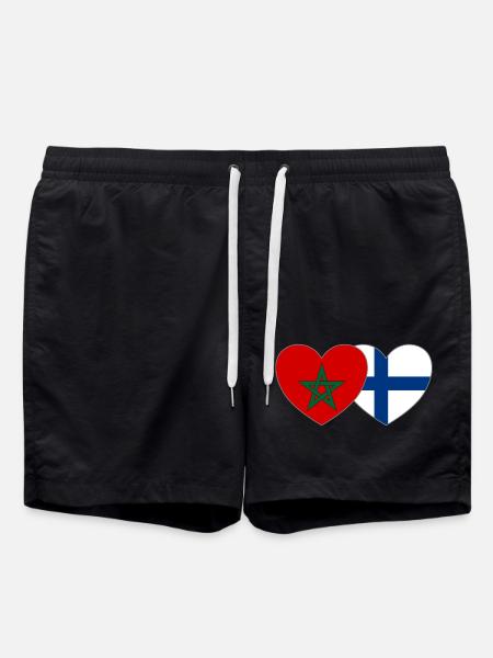 Morocco Finland Flag Heart - Swim Trunks - black
