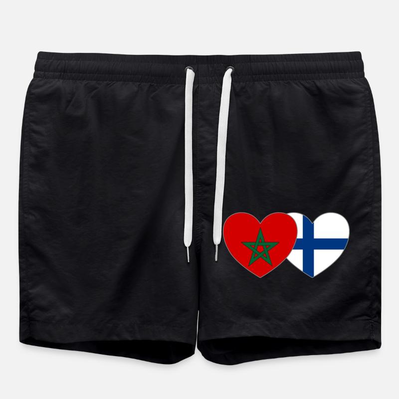 Maroc Finlande Drapeau Cœur - Short de bain - noir