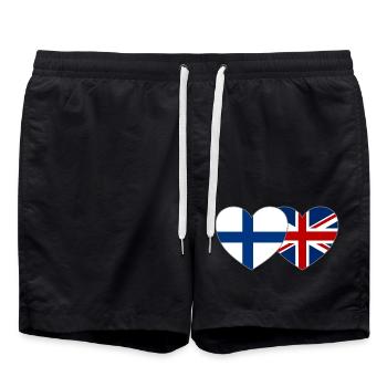 Finland Great Britain Flag Heart - Swim Trunks - black - Front - AI Model Male 185 light (185cm)