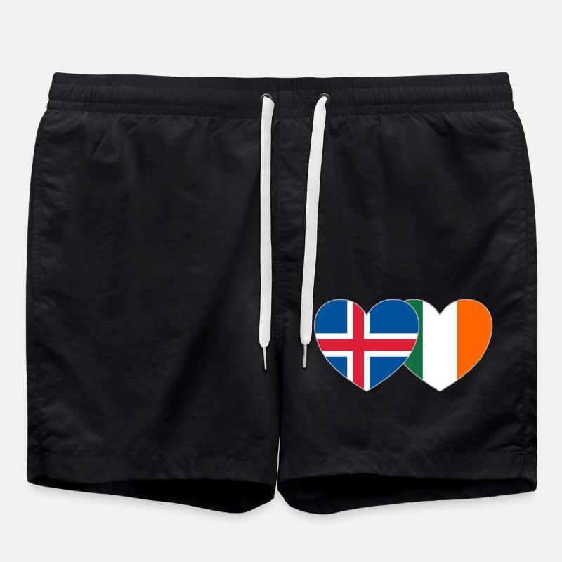 Iceland Ireland Flag Heart - Swim Trunks - black