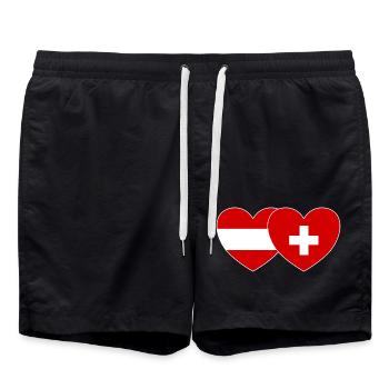 Austria Switzerland Flag Heart - Swim Trunks - black - Front - AI Model Male 185 light (185cm)