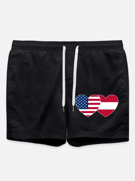 USA Austria Flag Heart - Swim Trunks - black
