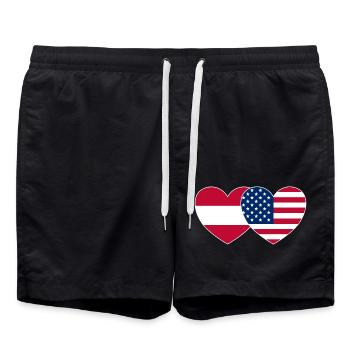 Austria USA Flag Heart - Swim Trunks - black - Front - AI Model Male 185 light (185cm)