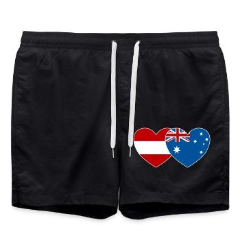 Österreich Australien Flagge Herz - Badeshorts - Schwarz - Vorne - AI Model Male 185 light (185cm)