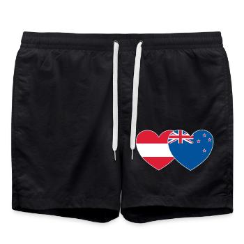 Austria New Zealand Flag Heart - Swim Trunks - black - Front - AI Model Male 185 light (185cm)