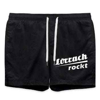 Lörrach rockt - Textdesign mit Stadtnamen - Badeshorts - Schwarz - Vorne - AI Model Male 185 light (185cm)