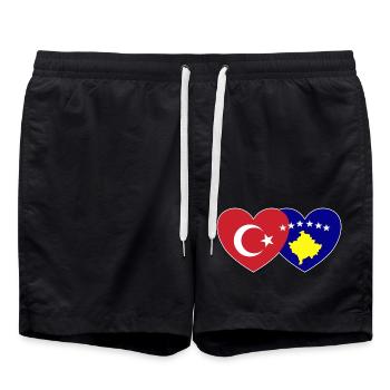 Türkei Kosovo Flagge Herz vereint - Badeshorts - Schwarz - Vorne - AI Model Male 185 light (185cm)