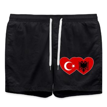 Türkei Albanien Flagge Herz vereint - Badeshorts - Schwarz - Vorne - AI Model Male 185 light (185cm)