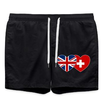 Royaume-Uni, Suisse, Drapeau, Coeur - Short de bain - noir - Devant - AI Model Male 185 light (185cm)