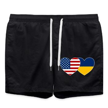 États-Unis Ukraine Flag Heart - Short de bain - noir - Devant - AI Model Male 185 light (185cm)