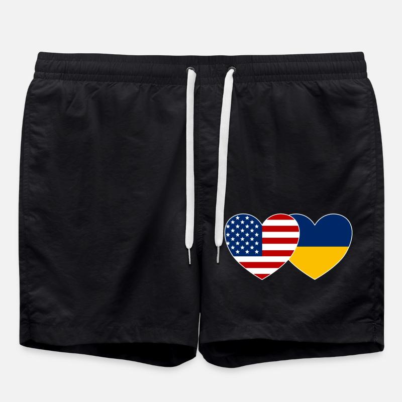 États-Unis Ukraine Flag Heart - Short de bain - noir