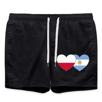 Poland Argentina Flag Heart - Swim Trunks - black - Front - AI Model Male 185 light (185cm)