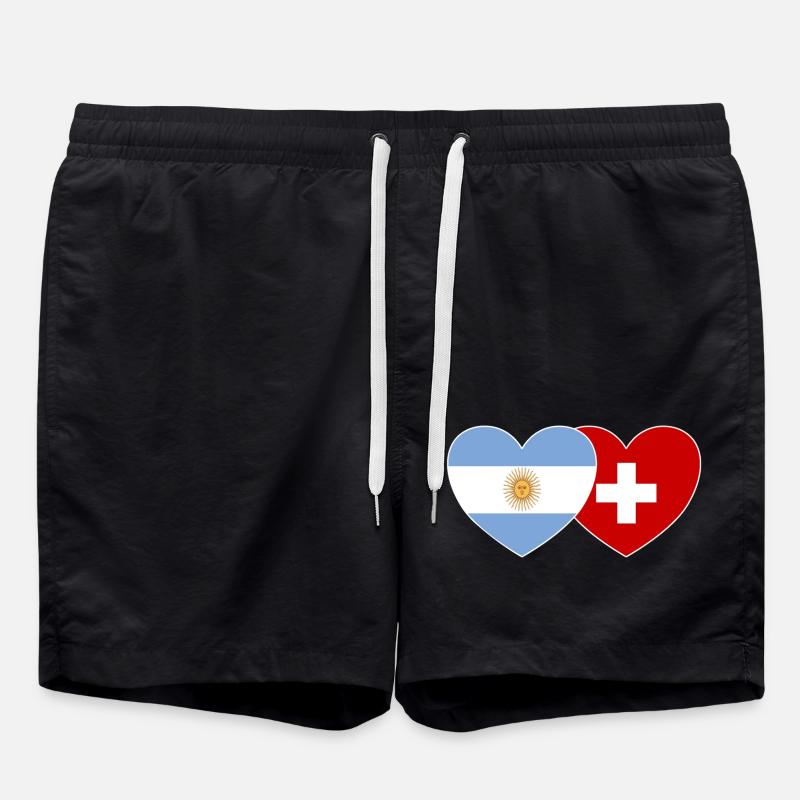 Argentine Suisse Drapeau Coeur - Short de bain - noir