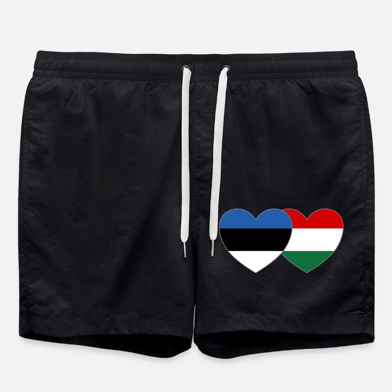 Estonie Hongrie Drapeau Cœur - Short de bain - noir