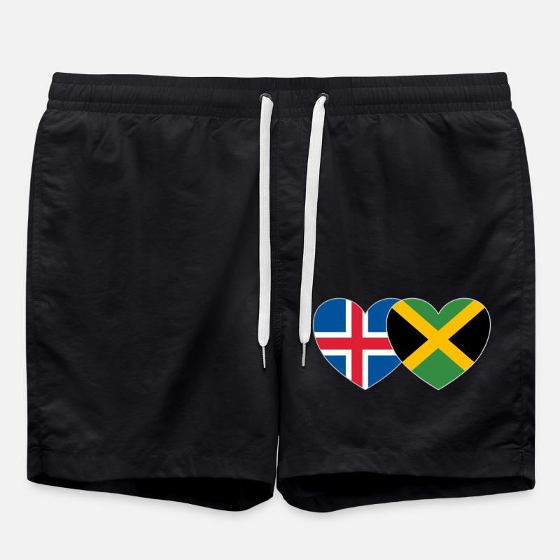 Iceland Jamaica Flag Heart - Swim Trunks - black