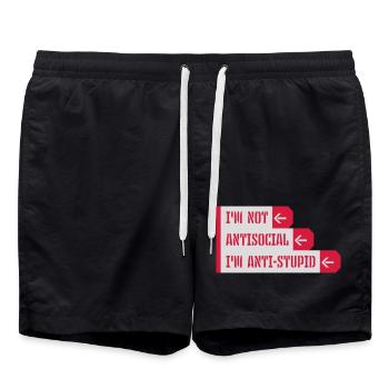 pas antisocial anti-stupide - Short de bain - noir - Devant - AI Model Male 185 light (185cm)