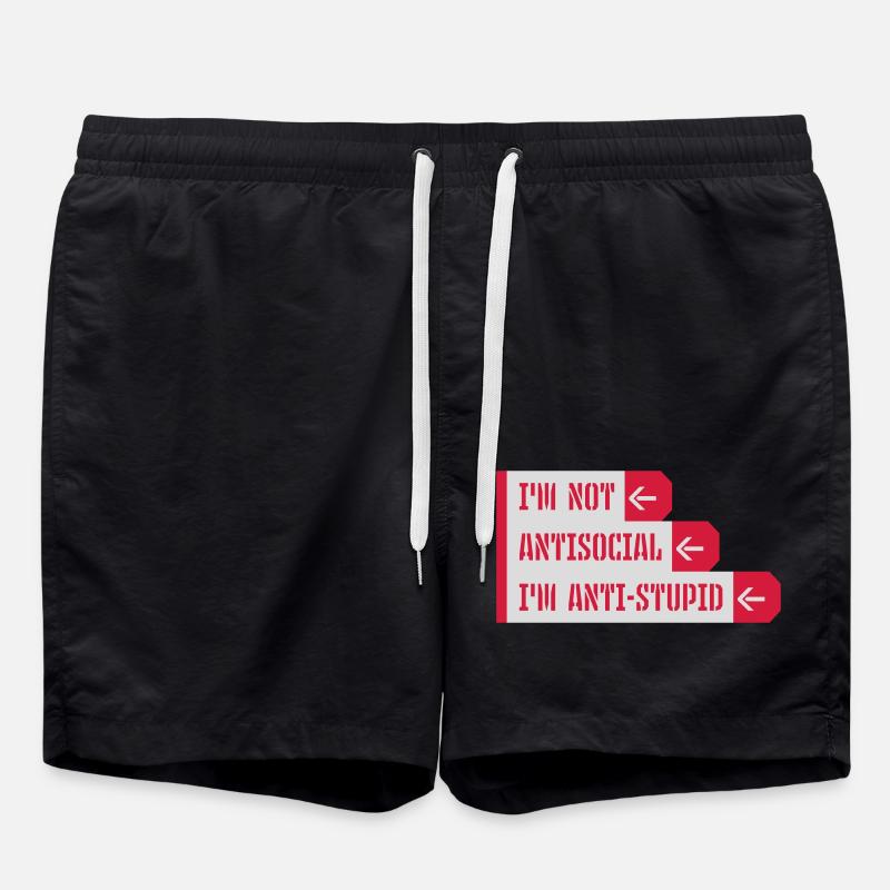 not antisocial anti stupid - Swim Trunks - black