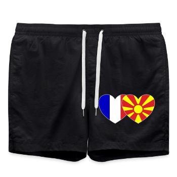 France Macédoine Drapeau Coeur - Short de bain - noir - Devant - AI Model Male 185 light (185cm)