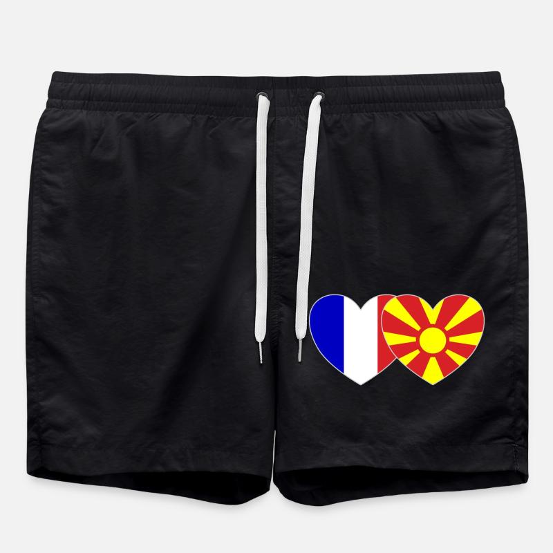 France Macedonia Flag Heart - Swim Trunks - black