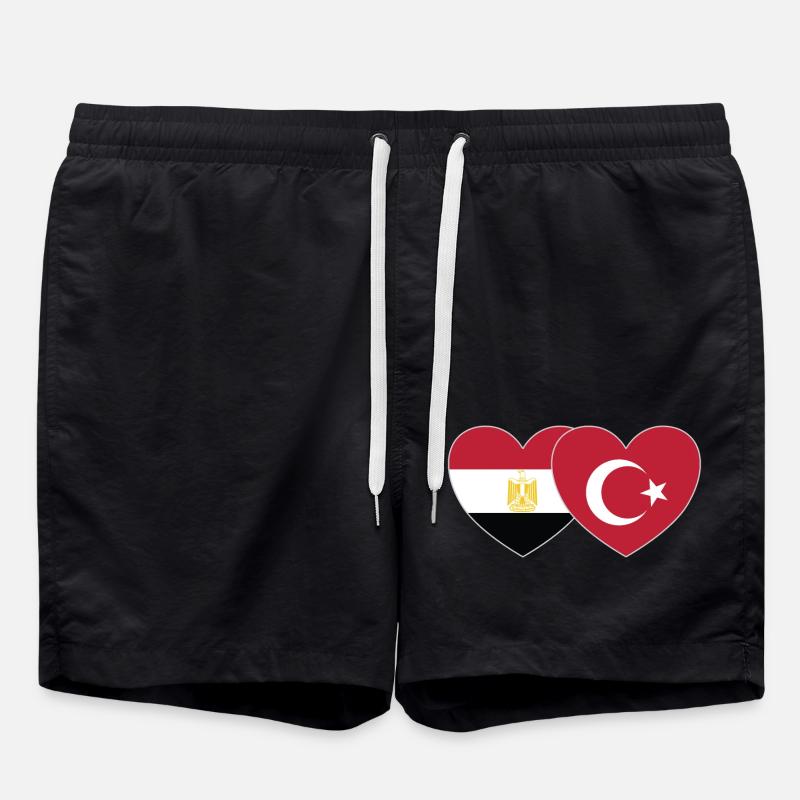 Egypt Turkey Flag Heart - Swim Trunks - black