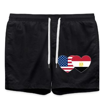USA Egypt Flag Heart - Swim Trunks - black - Front - AI Model Male 185 light (185cm)