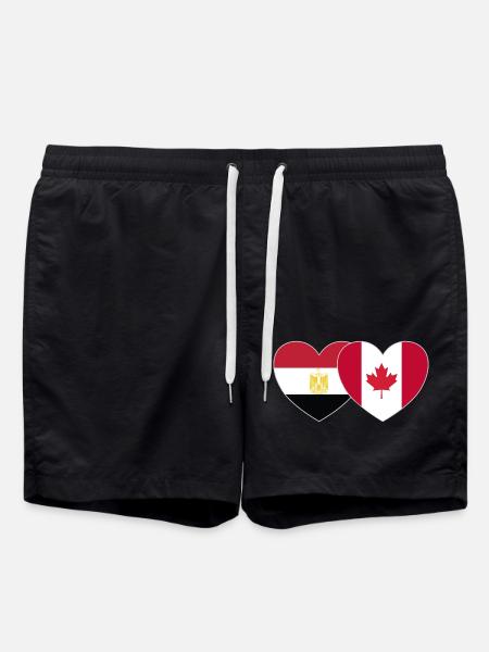 Egypt Canada Flag Heart - Swim Trunks - black