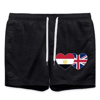 Egypt Great Britain Flag Heart - Swim Trunks - black - Front - AI Model Male 185 light (185cm)