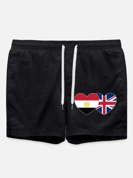 Egypt Great Britain Flag Heart - Swim Trunks - black