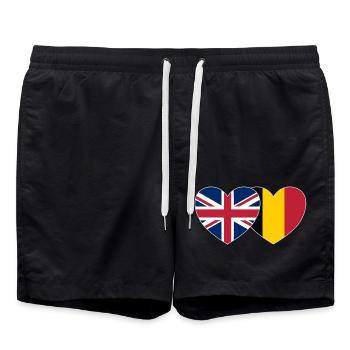 Great Britain Belgium Flag Heart - Swim Trunks - black - Front - AI Model Male 185 light (185cm)