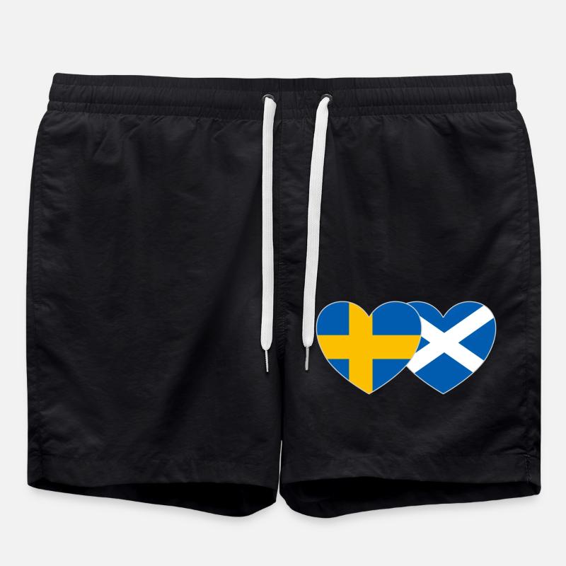 Sweden Scotland Flag Heart - Swim Trunks - black